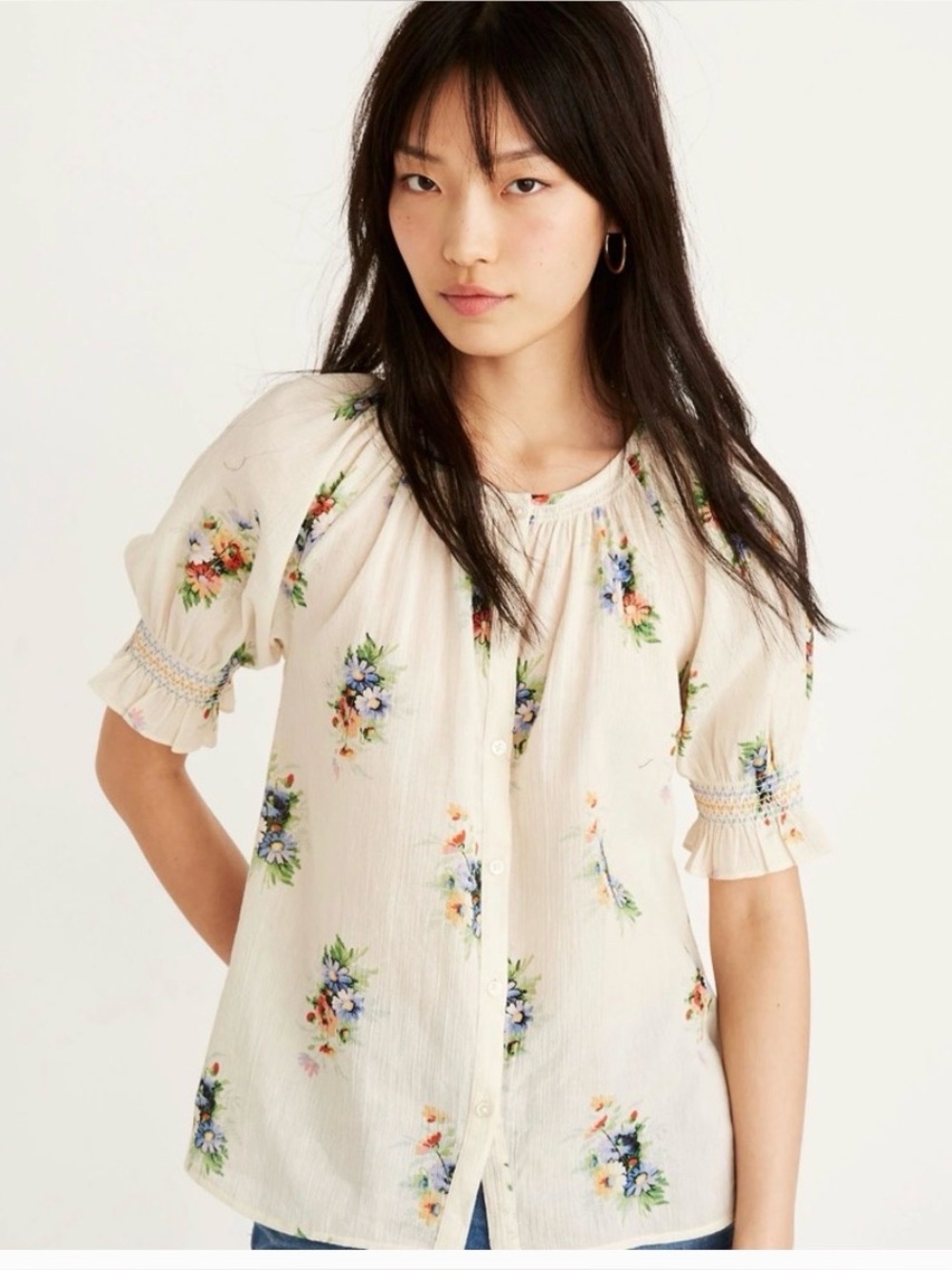 Madewell floral smocked button down